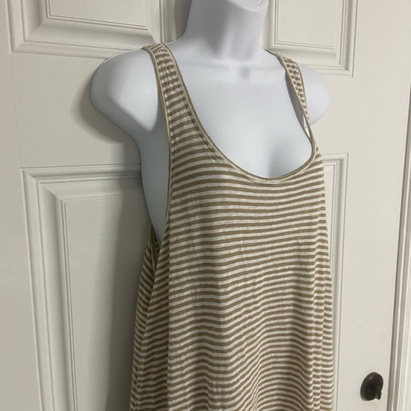 D4- EILEEN FISHER Tan-Cream Knit Stripe LINEN High-Low Tank Dress - Picture 3 of 7